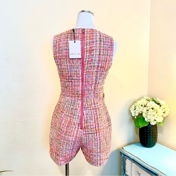 NWT Adelyn Rae Bailey Tweed Romper, Hot Pink, Pearl Button Detail, Barbie XS - Picture 4 of 7